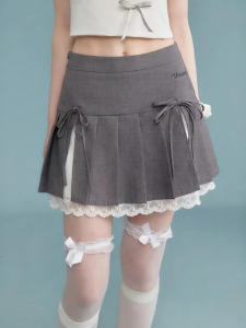 unifree | Ballet Style Lace Patchwork Suit Style Bow Pleated Skirt