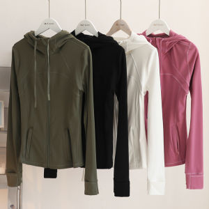 L~L~MOMON Ladies Fleece Yoga Wear Hooded Open Cardigan Slim Fit Sport Jacket Outerwear Nylon Spandex Long Sleeve Mid-Length