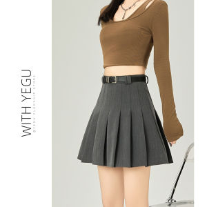 Gray Suit Skirt High Waist Anti-Light A-Line Mini Skirt Womens Spring Summer Slimming Pleated Short Skirt Korean Style