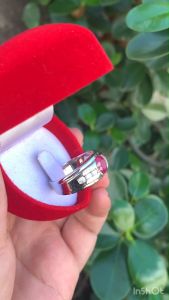 แหวนพลอยแดงแท้(Ruby) เรือนเงินแท้ 92.5% เคลือบทองคำขาว ไซส์นิ้ว 59 หรือ 9 US สินค้าส่งในกล่องเครื่องประดับ พร้อมใบรับประกัน