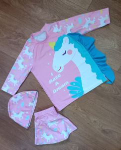 Rashguard For Kids Girl 3in1 Sets Longsleeve + Short + Hat with Starfish Accessories