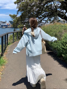 Lavender Sweatshirt Jacket Womens Spring Autumn 2024 New Sporty Lazy Zipper Open Cardigan Hooded Thin Top Korean Style