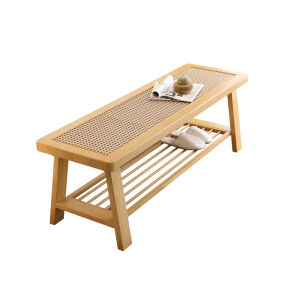 Stool บ้าน โซฟา ยาว ไม้ ทรงเรขาคณิต แบบพักผ่อน สำหรับผู้ใหญ่ ตกแต่งด้วยไม้ไผ่ ไม่ต้องประกอบ ที่นั่งแบบพักผ่อน สไตล์เรียบง่ายและโมเดิร์น