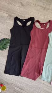 Bộ jumpsuit liền thân đùi tập gym yoga aerobic thể thao nữ áo kèm mút chất liệu thun poly BINSPORTS BN102
