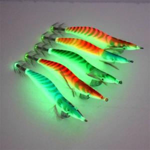 1pc Luminous Wooden Shrimp Fishing Lure With Squid Jig Hooks Artificial Prawn Bait For Saltwater Freshwater