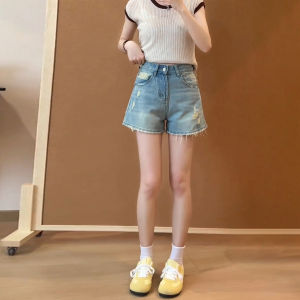 Summer Thin A-Line Denim Shorts Womens plus Size Frayed Hem Loose Slimming Versatile Hot Pants Casual High Waist Wide Leg Jeans