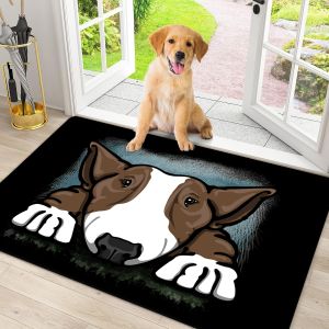 VIKAMA Cartoon Bull Terrier Welcome Door Mat Non Slip Washable Indoor Outdoor Floor Mat Home Decor