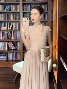 XXNING | Đầm Dài Thắt Lưng Phong Cách Pháp Đan Xỏ Elegante Gọn Gàng