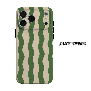 Cream Green Wavy Stripe Phone Case for iPhone 18 17 16 15 14 13 12 11 Air Pro Max Plus Double-layer Cover