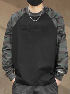 Long Sleeve T-Shirt Mens Spring Autumn Cotton round Neck American Style Casual Large Size Clothing Comfortable Breathable