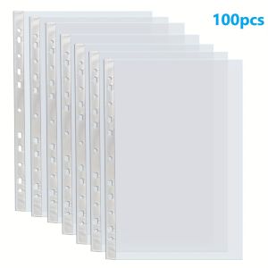 100pcs Clear A4 Plastic File Bags - 11-Hole 3-Ring Binder Compatible Document Protectors Durable PP Material for Office School
