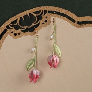 Handmade Silk Flower Pearl Ear Cuffs Traditional Chinese Style Daily High-End Sensation Bellflower Ancient Fashion Earrings