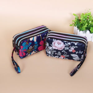 Large Capacity Canvas Long Wallet Womens Clutch Bag Simple Three-Layer Zipper Handbag Mobile Phone Bag Youth Fashion Floral