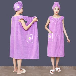 FANGHUIMAOJIN | Bath Towel and Hair Drying Hat Set Lazy Wrap Dress