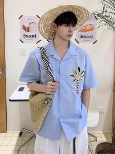 Áo Sơ Mi Nam Mùa Hè Thoáng Khí Cổ Cuba Tay Ngắn Họa Tiết Cây Dừa Cao Cấp Thoáng Khí Thoải Mái Thường Ngày Mùa Hè