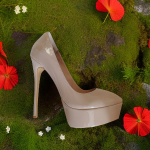 14cm Nude High Heels Pointed-Toe Waterproof Platform Single-Layer Shoes Wedding Shoes Catwalk Fashion Ceremonial Shoes Temperament Commute Non-mainstream