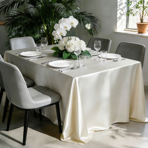 anfeng | New 2026 Luxury Grey Rectangular Satin-like Tablecloth
