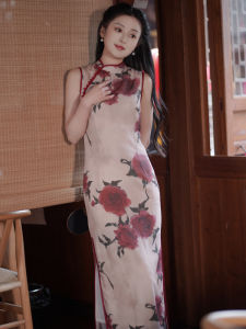 New Chinese Style Sleeveless Improved Cheongsam Vintage Shanghai Republic Era Floral Print Dress for Young Women Spring Summer New Arrival