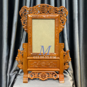 Khung ảnh thờ trạm chim công gỗ hương cỡ 21x3125x35