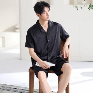 MiiOW | Ice Silk Mens Short Sleeve Cardigan Sleepwear Set