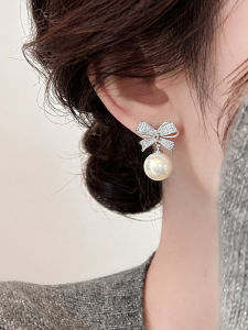 Pearl Bow Sterling Silver Stud Earrings