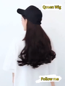 Black Baseball Cap Curly Hair Wig Full Head Curly Hair Wig Fashionable Baseball Cap Full Head Wig Black Hooded Wig Baseball Cap Long Curly Hair Wig Heat-Resistant Synthetic Fiber Womens Wig