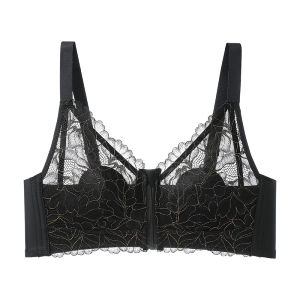 Miiow | Catwoman Rabbit Ear Lace Bra Womens Front Zipper Thin Style Gathered Anti-Sagging Side Breast Reduction V-Neck Nylon Cup