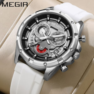 MEGIR Nam Chống Thấm Nước Dạ Quang Ngày Chronograph Đồng Hồ Thạch Anh Cao Cấp Dây Silicon Quân Đội Thể Thao Đồng Hồ Đeo Tay Với Chữ Số Ả Rập Bút Đánh Dấu