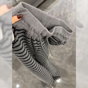 PAIBOLI | Fleece Lined Striped Wide Leg Pants For Women