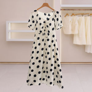 Bow Detail Fitted V-Neck Polka Dot Summer Dress