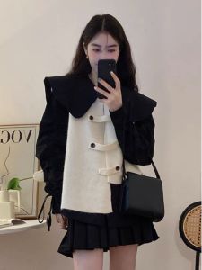 ชุดแฟชั่นฤดูใบไม้ผลิและฤดูใบไม้ร่วงสำหรับผู้หญิง คอตุ๊กตาฝรั่งเศส ชุดเสื้อเชิ้ตพร้อมเชือกผูก ชุดเสื้อคลุมแบบไม่สมมาตร ชุดสองชิ้นทันสมัย