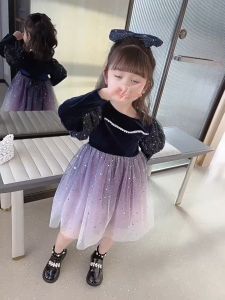 WANDER เสื้อผ้าเด็กผญ ชุดเดรสเด็กผู้หญิง ชุดเดรสเจ้าหญิงแขนยาว แฟชั่นชุดเดรสตาข่ายสไตล์เกาหลีฤดูใบไม้ร่วง23718