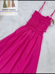 Đầm thời trang nữ mặc đi chơi 2dây chạy chỉ thun nhún cột dây lưng váy xoè dáng dài chất vải LỤA 100D