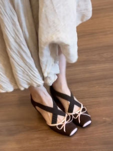 FANGXI | Ballet French Style Cross-strap Bow Block Heel Pointed-toe Flats Increased Height Womens Shoes