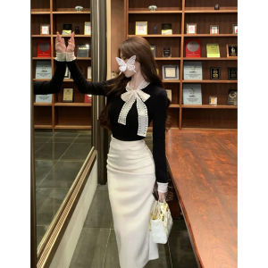 YUEZHONGWEI | Pink Bowknot Lace-Up Sweater