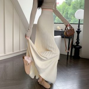 Knitted A-Line Mini Skirt Autumn Winter Womens New Style Elegant High-End Feeling Fish Tail Skirt Draped Long Skirt