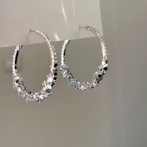 Shiny Silver Sequin Earrings Trendy Minimalist Versatile Cold Tone Unique Design Ear Jewelry New Popular Alloy/Gold Plated