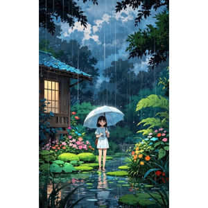 Kayou | 500/1000/1200/2000 PCS Jigsaw Puzzles Cartoon Girl Rainy Day Scenery Family Activity Games for Gameroom Bedroom Home Decor Gift