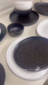 (MỚI) Bát đĩa sứ nham thạch men nhám Đen/Trắng cao cấp - Chén Dĩa bát đĩa nhà hàng sứ cao cấp xuất khẩu