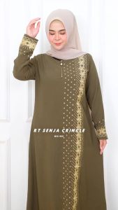 Gamis Lebaran 2025 Ratu Senja Cringkle Motif Bordir Bahan Cringkle Airflow Busui LD 110