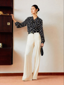 YINER | Summer French Retro Polka Dot Stretchy Silk Womens Shirt