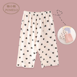 Summer Thin Pure Cotton Gauze Loose Home Pants Print Full Cotton Heart Home Short Pants Seven-Foot Pants Air Conditioner Pants Sleepwear Women