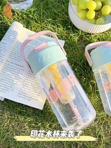 Bình nước trong suốt 600-800ml có ngăn lọc trà kèm ống hút LILA BNBELIEVE58