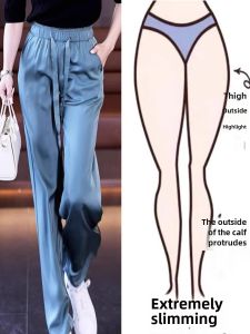 Big Sale Leak-Picking Counter Withdrawal ~ Acetic Acid Drape Summer Plus Size Loose Satin Casual Pants Ice Silk Straight-Leg Pants Women