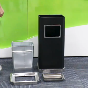 Hotel stainless steel trash can with ashtray metal double bin aluminum inner can to prevent odors