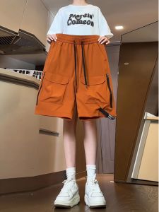 Quần Short Công Sở Màu Cam Đỏ Cho Nam Mùa Hè Cleanfit Nhanh Khô Ống Đứng Quần Dài Năm Túi Cạp Cao Phong Cách Đường Phố Mỹ