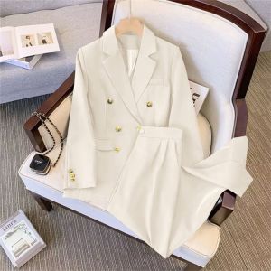 Blazer for woman Suit Jacket Trendy Korean Version New Style Loose Casual Top Pants Business Attire Womens Two Piece Set (Blazer & Pants) Office Formal Business Suit