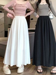 High Waist Black Umbrella Skirt Long A-Line Mini Midi Dress for Taller Women Slimming Style Korean Commute Element Tassel