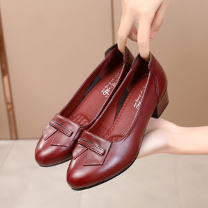 Genuine Leather Soft Bottom Mom Shoes Womens Shoes Spring Style Flats Womens Middle Heel Middle-Aged and Elderly Shoes Chunky Heel Casual Non Slip