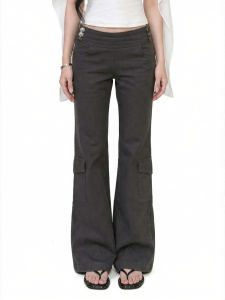 withmin | Quần Jeans Denim Dạng Suông Nút 3 Hàng cho Nữ